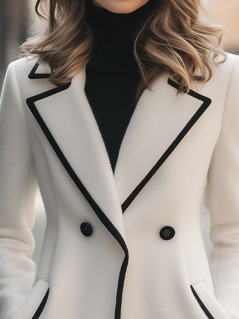 Aurélie Double-Breasted Coat with Contrast Trim in White, view 2
