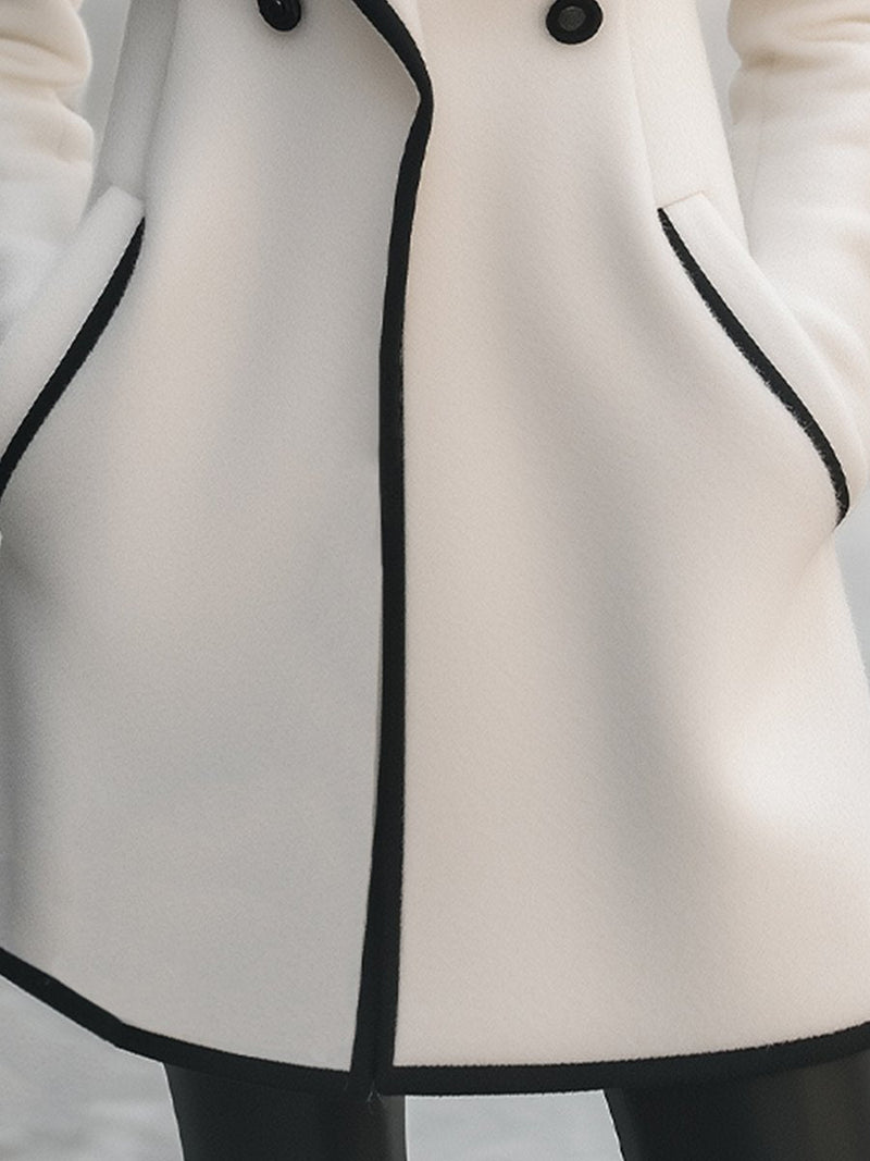 Aurélie Double-Breasted Coat with Contrast Trim in White, view 3
