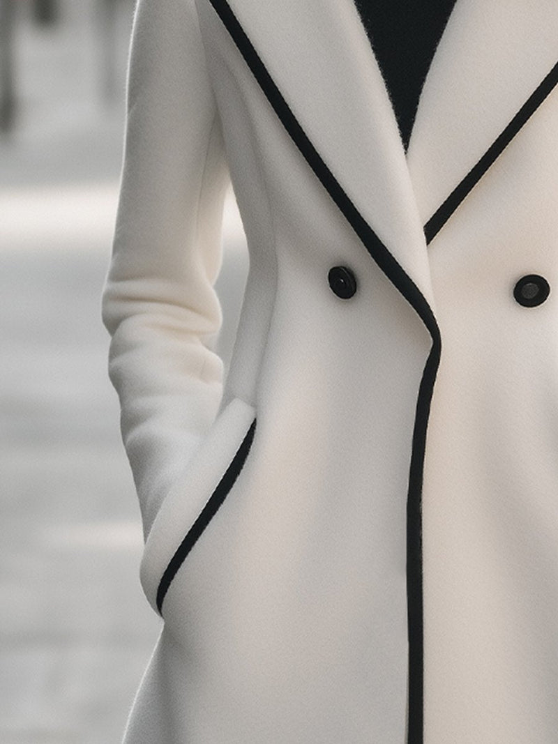 Aurélie Double-Breasted Coat with Contrast Trim in White, view 4