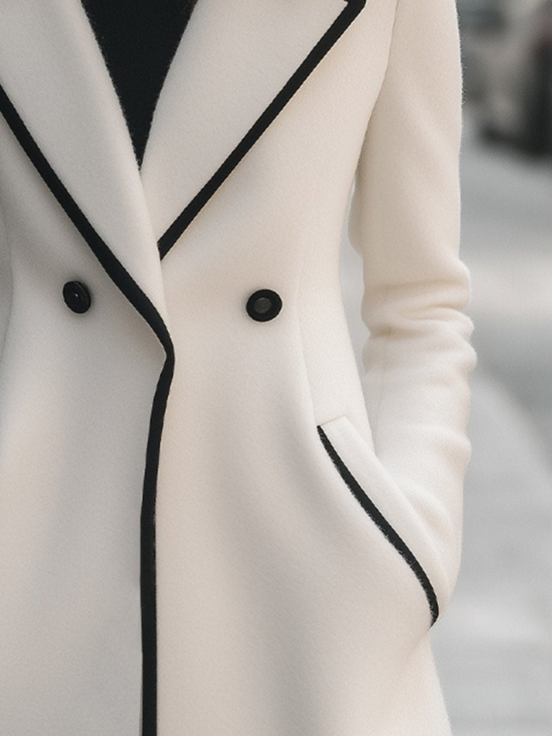 Aurélie Double-Breasted Coat with Contrast Trim in White, view 5