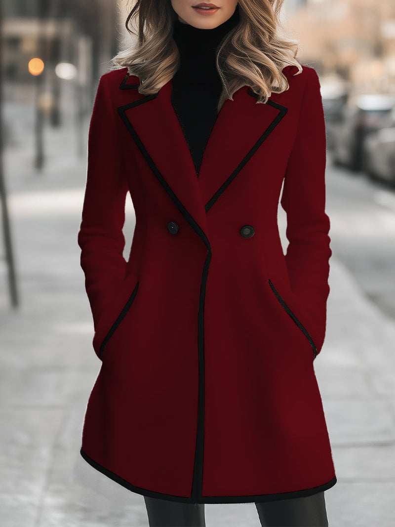 Aurélie Double-Breasted Coat with Contrast Trim in White, view 6