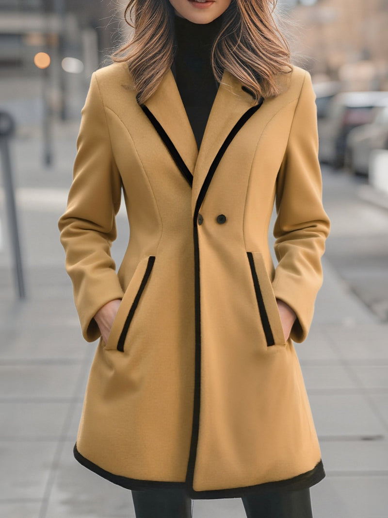 Aurélie Double-Breasted Coat with Contrast Trim in White, view 7