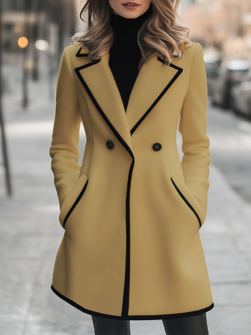 Aurélie Double-Breasted Coat with Contrast Trim in White, view 8