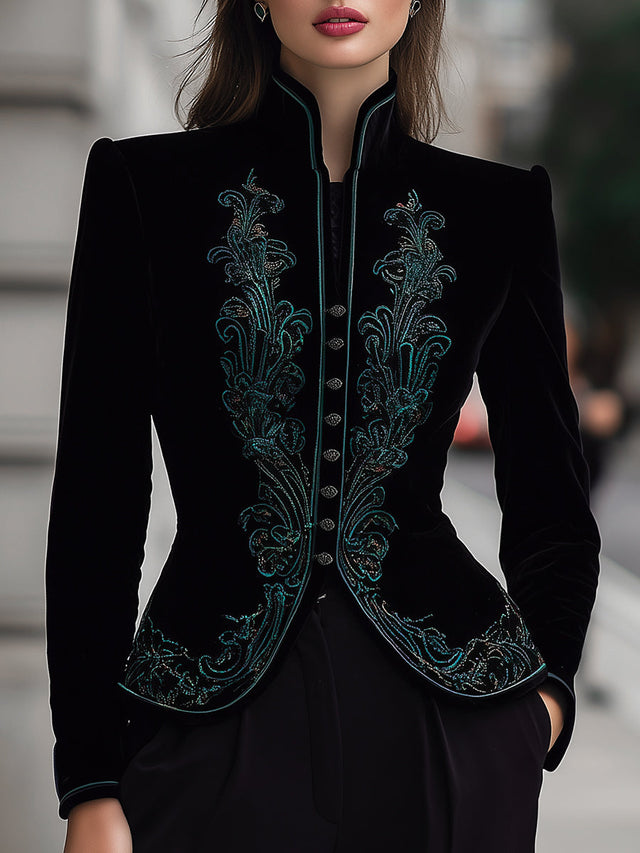 Camille Tailored Button-Front Blazer in Black, view 1