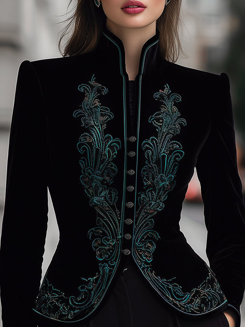 Camille Tailored Button-Front Blazer in Black, view 2