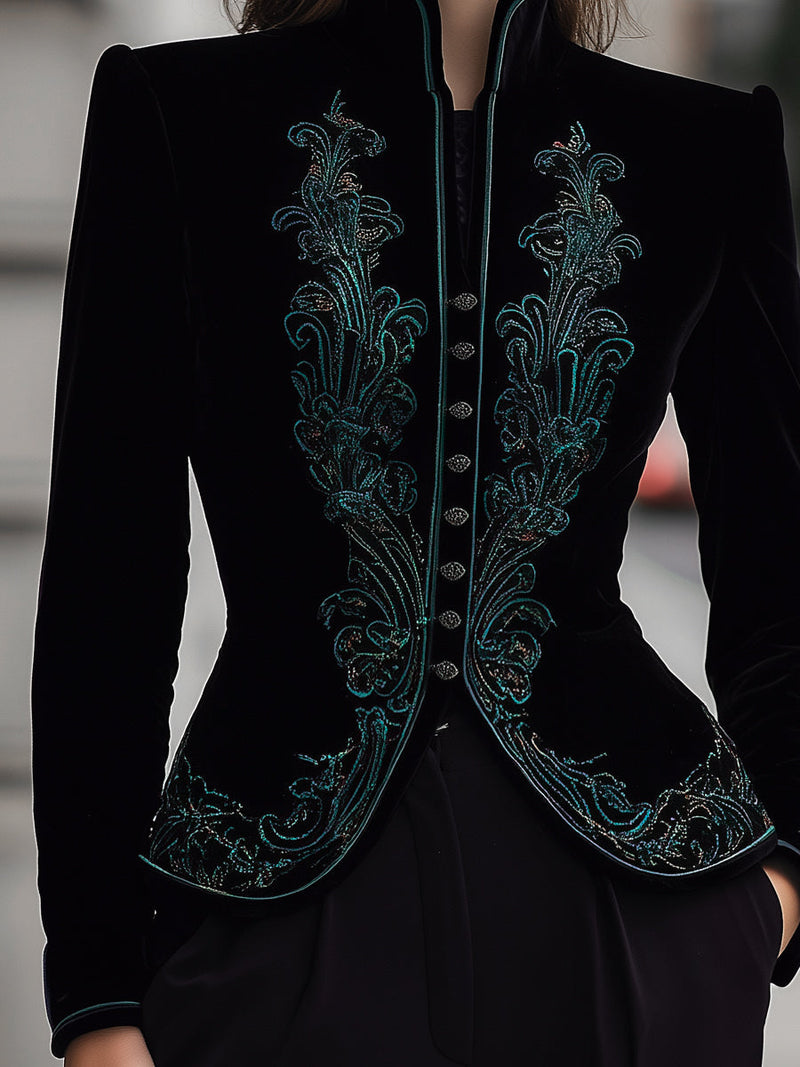 Camille Tailored Button-Front Blazer in Black, view 3