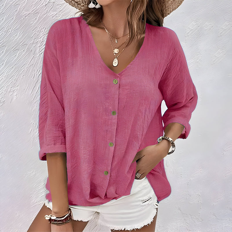 Zoé Relaxed Button-Up Blouse in Green, view 5