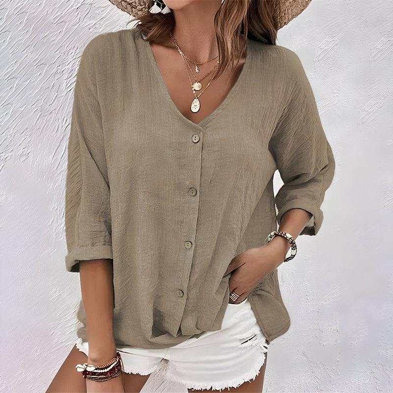 Zoé Relaxed Button-Up Blouse in Green, view 7
