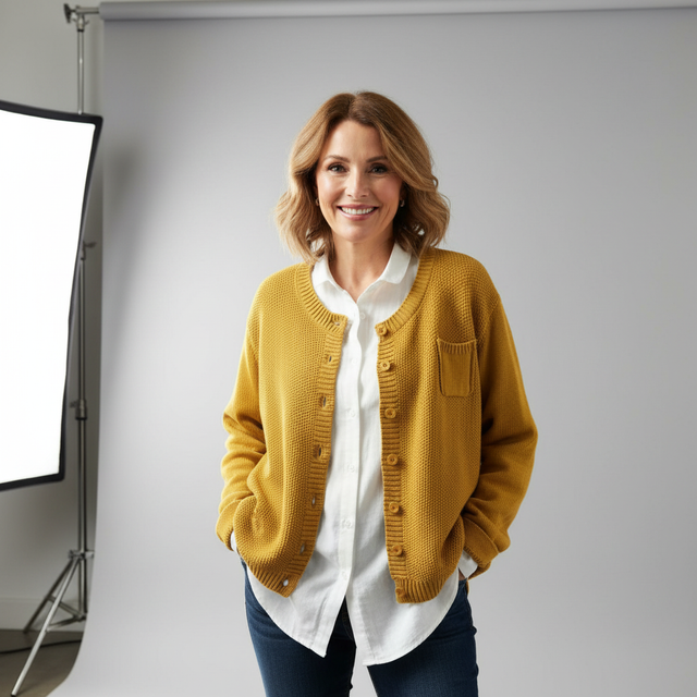 Léa Cozy Knit Cardigan in Yellow, view 1