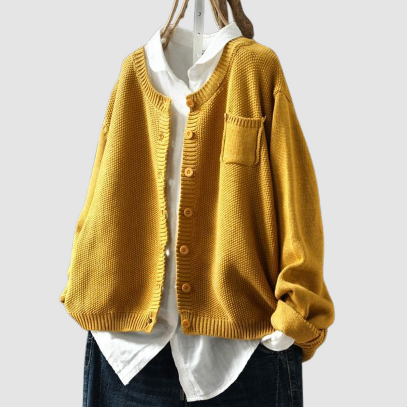Léa Cozy Knit Cardigan in Yellow, view 2