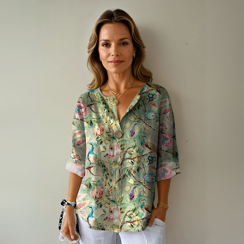 Yvonne Floral Print Blouse in Blue - Pink - Red, view 3