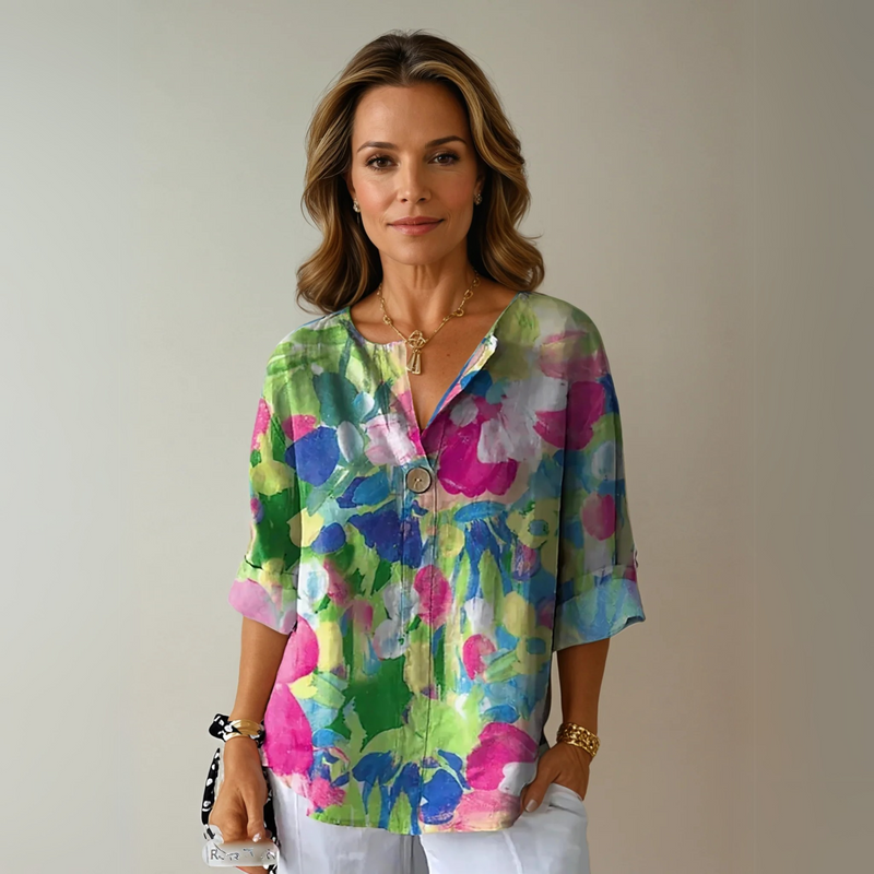 Yvonne Floral Print Blouse in Blue - Pink - Red, view 4