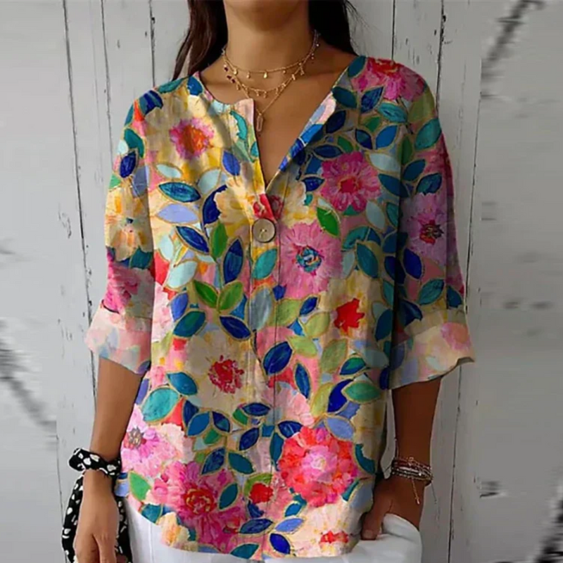 Yvonne Floral Print Blouse in Blue - Pink - Red, view 5