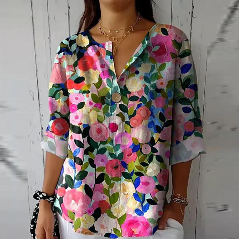 Yvonne Floral Print Blouse in Blue - Pink - Red, view 6