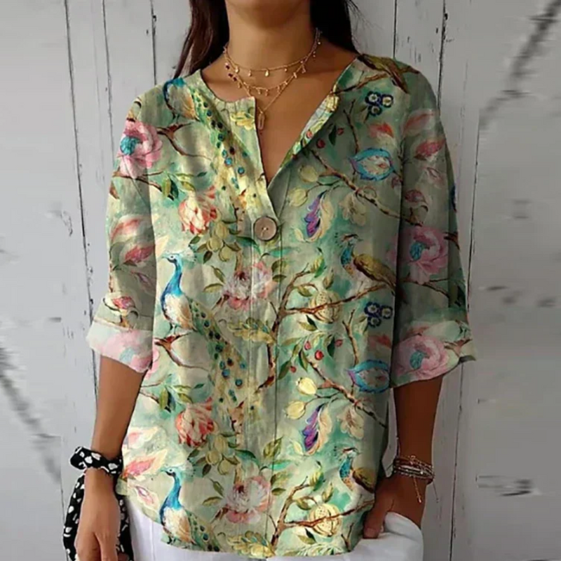 Yvonne Floral Print Blouse in Blue - Pink - Red, view 7