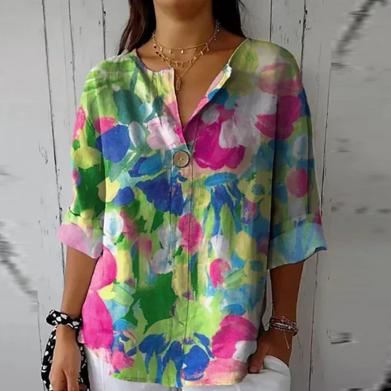 Yvonne Floral Print Blouse in Blue - Pink - Red, view 8