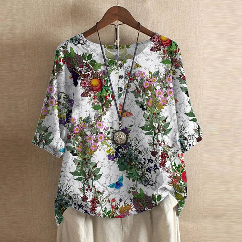 Violette Retro Floral Print Blouse in Green, view 10