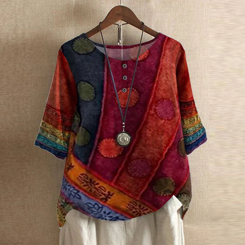 Violette Retro Floral Print Blouse in Green, view 4