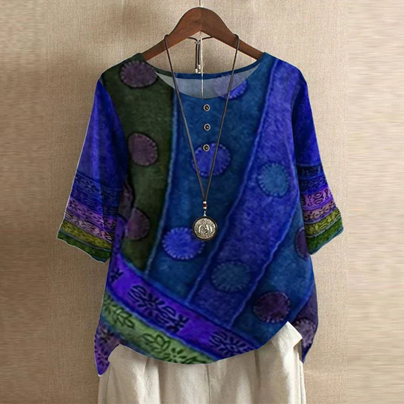 Violette Retro Floral Print Blouse in Green, view 5