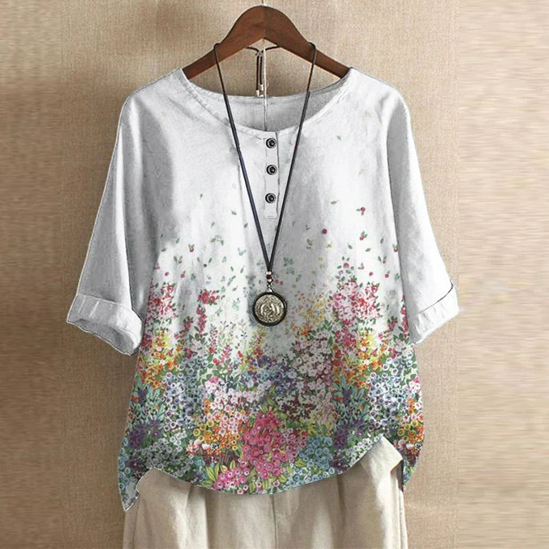 Violette Retro Floral Print Blouse in Green, view 7