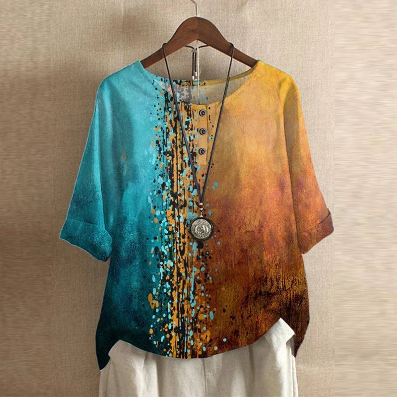 Violette Retro Floral Print Blouse in Green, view 8