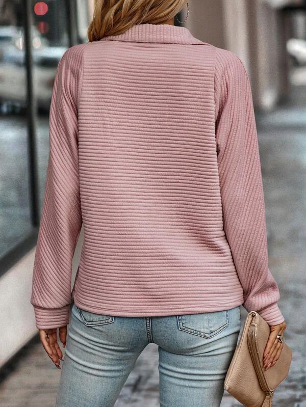 Isabelle V-Neck Knit Sweater with Zip Detail in Rosa, view 10