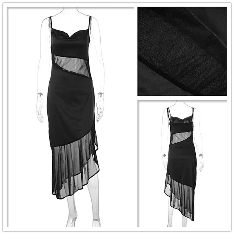 Pauline Satin Midi Dress in Black, view 6