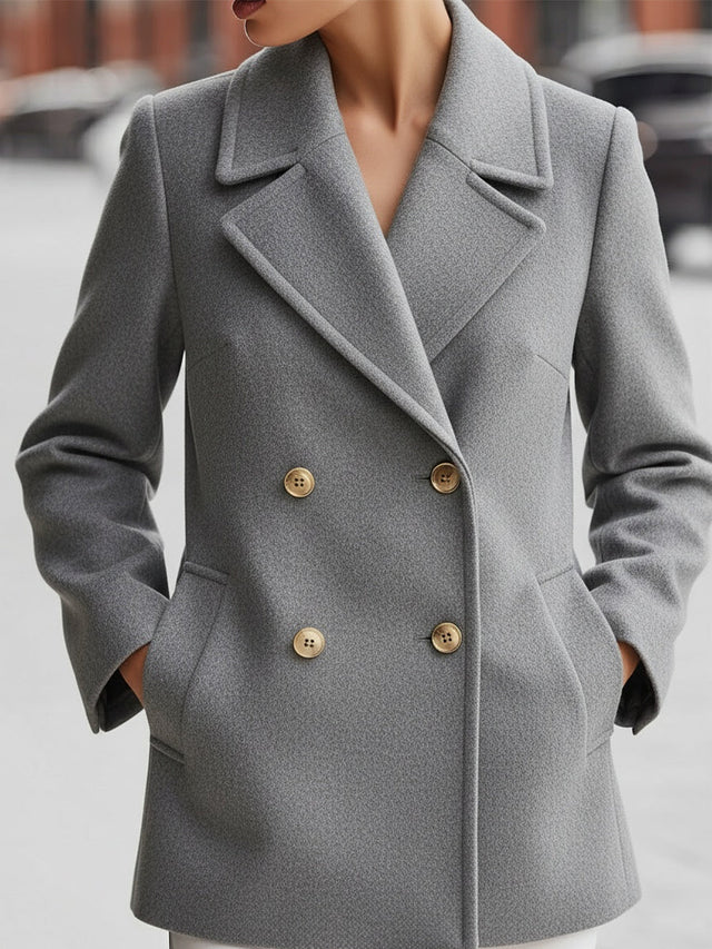 Colette Double-Breasted Wool-Look Blazer in Grey, view 1