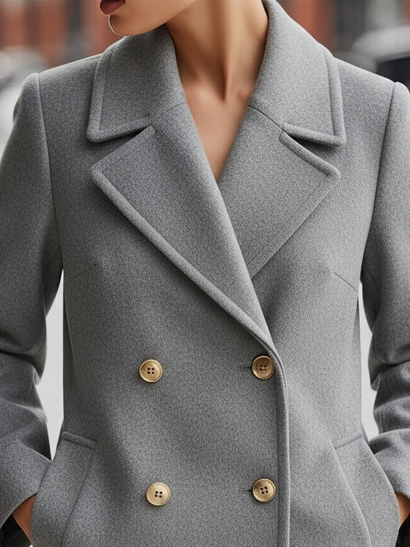 Colette Double-Breasted Wool-Look Blazer in Grey, view 2