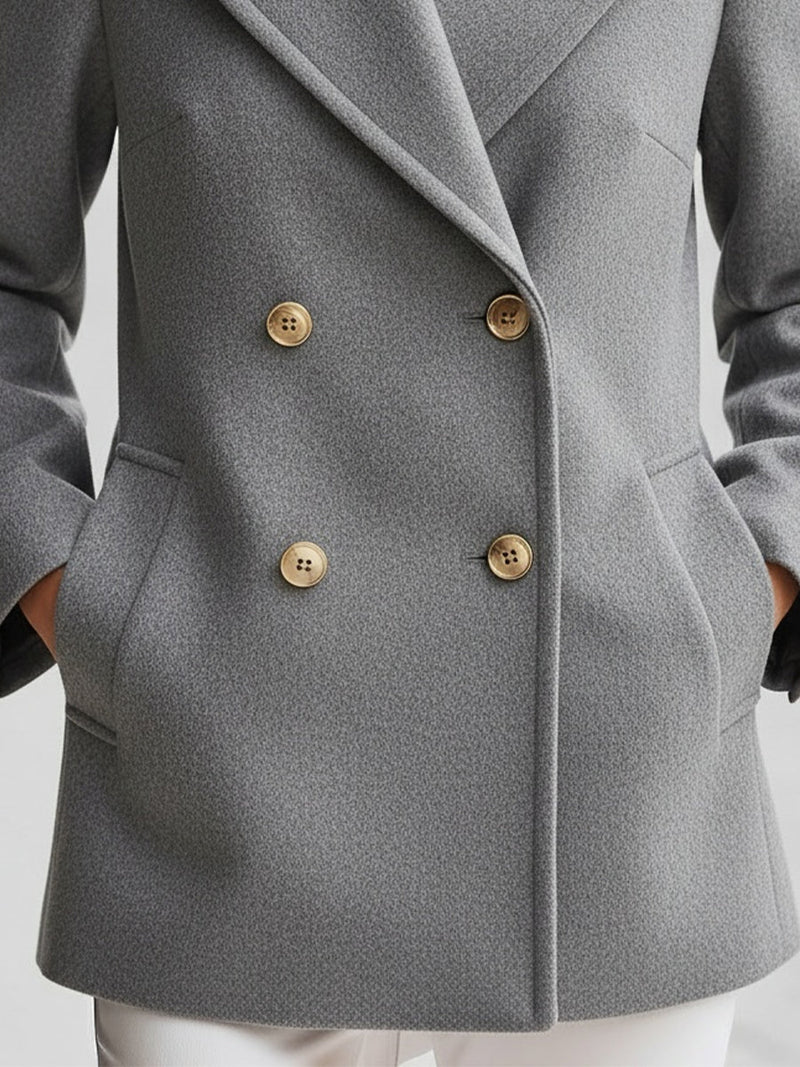 Colette Double-Breasted Wool-Look Blazer in Grey, view 3