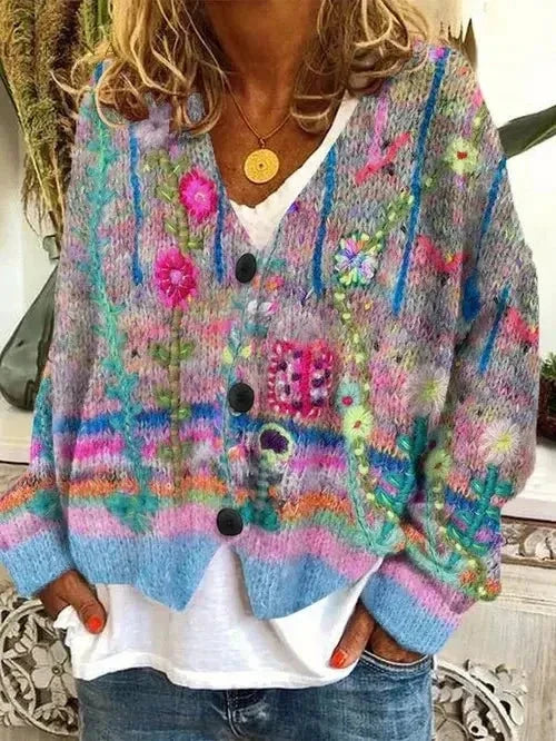 Florence Retro Faux Wool Cardigan in Blue, view 1