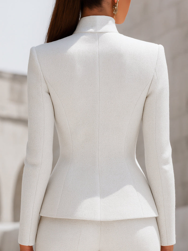 Anaïs Stand Collar Peplum Blazer with Gold Buttons in White, view 4