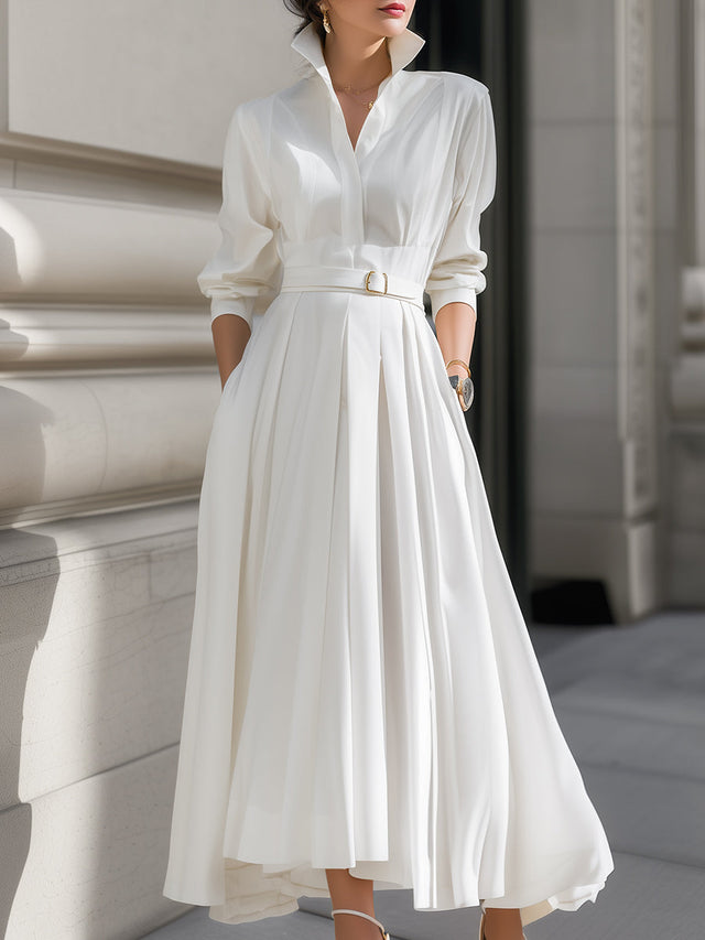 Nathalie Belted Shirt Dress in White, view 1