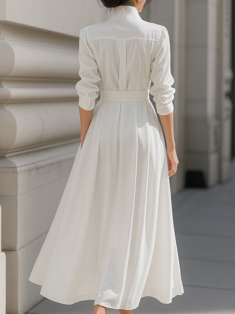 Nathalie Belted Shirt Dress in White, view 4