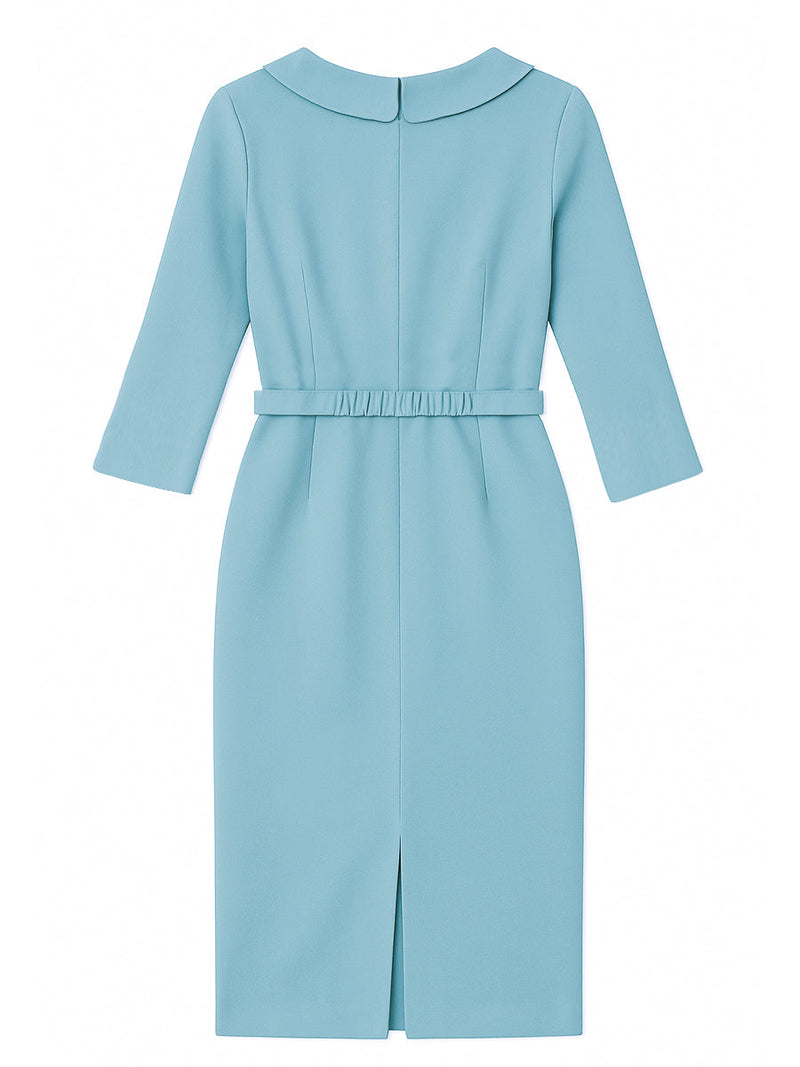 Nadège Draped Collar Midi Dress in Blue, view 3