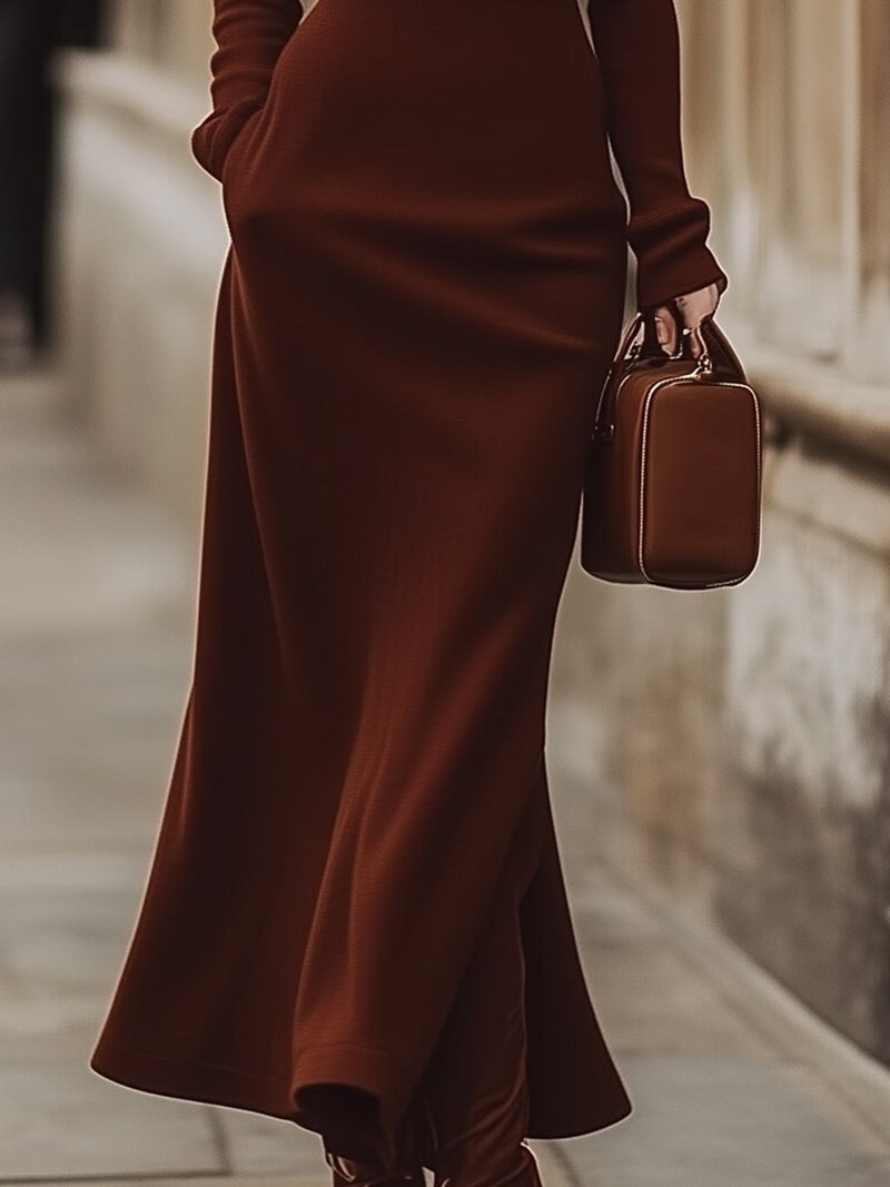Manon Chocolate Turtleneck Midi Dress in Chocolate, view 3
