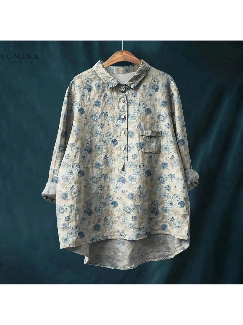 Renée Floral Print Shirt in Gray, view 2