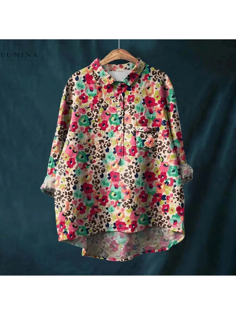 Renée Floral Print Shirt in Gray, view 3