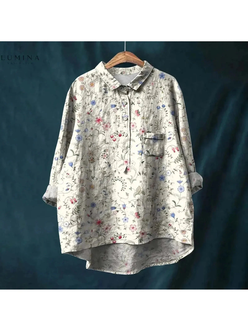 Renée Floral Print Shirt in Gray, view 5