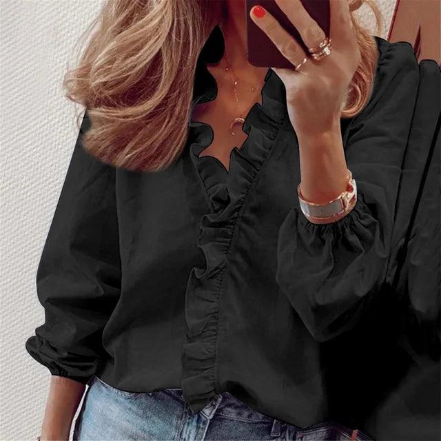 Victoire Ruffle Detail Blouse in Blue, view 3