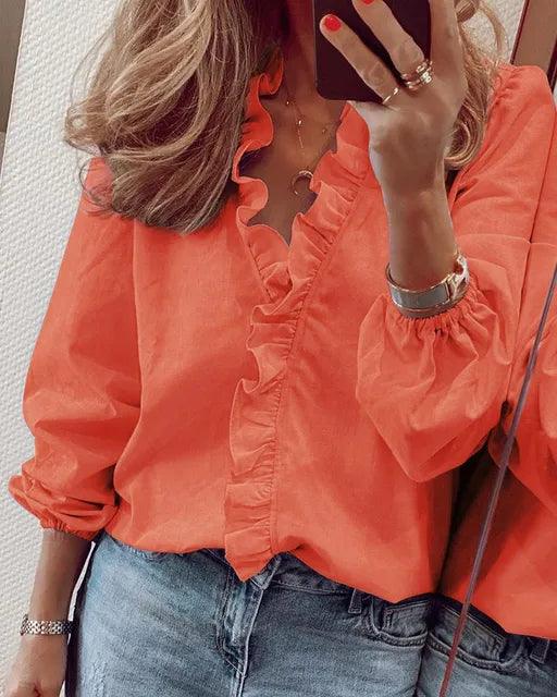 Victoire Ruffle Detail Blouse in Blue, view 5