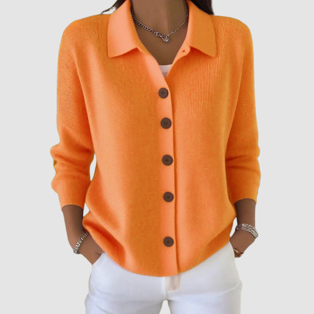 Juliette Button-Up Knit Cardigan in Orange, view 1