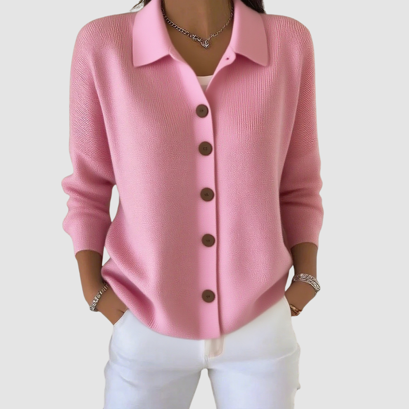 Juliette Button-Up Knit Cardigan in Orange, view 2