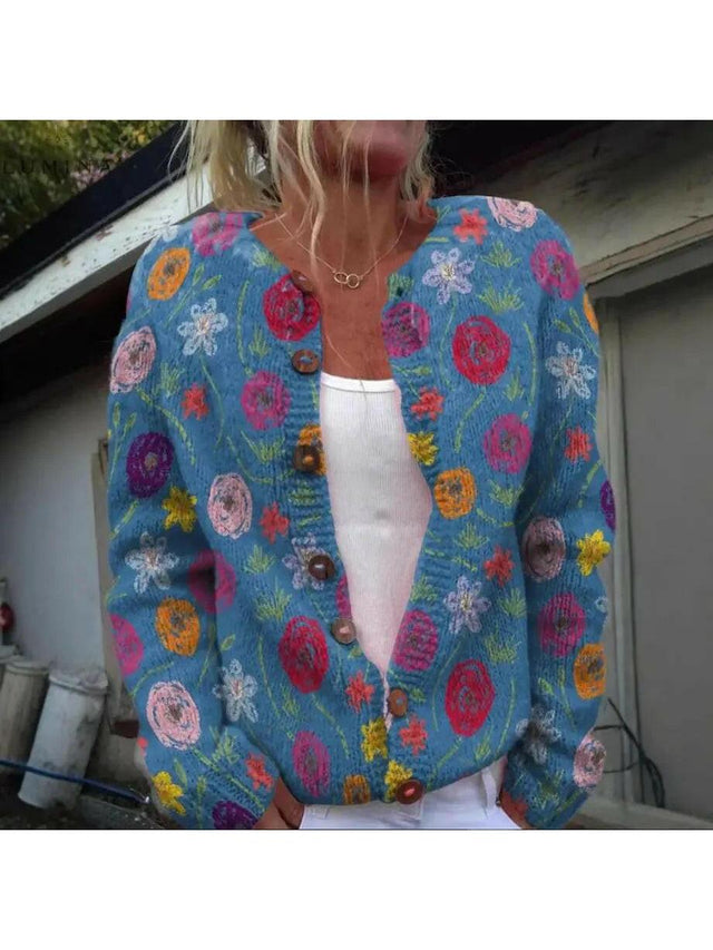 Élise Floral Print Knit Cardigan in Blue, view 1