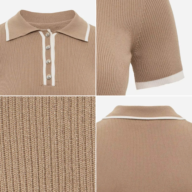 Sylvie Ribbed Knit Top with Contrast Lapel in White, view 6