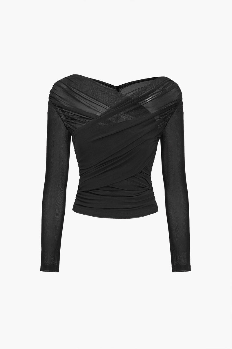 Théa Ruched Mesh Top in Burgundy, view 5