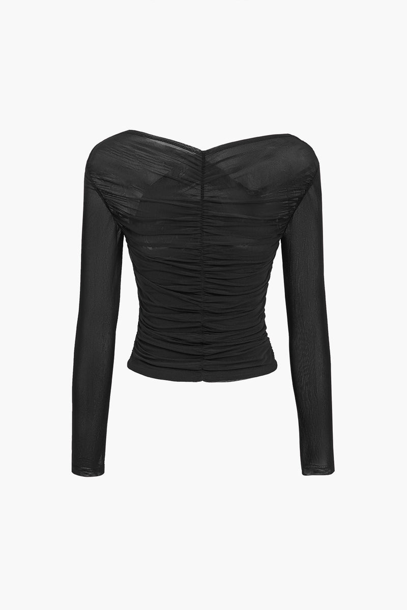 Théa Ruched Mesh Top in Burgundy, view 6