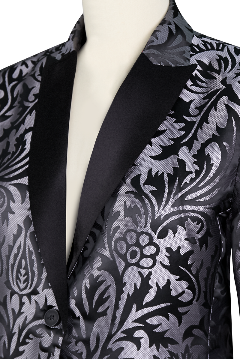 Amélie Black Jacquard Tuxedo Blazer with Satin Lapel in Black, view 3