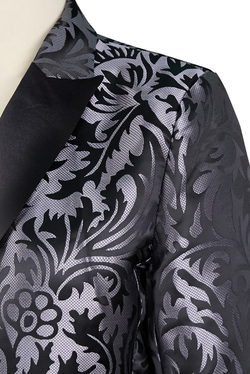 Amélie Black Jacquard Tuxedo Blazer with Satin Lapel in Black, view 4