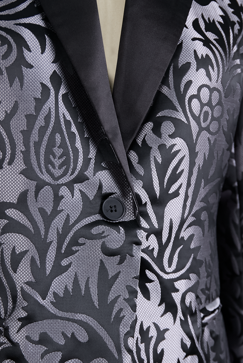 Amélie Black Jacquard Tuxedo Blazer with Satin Lapel in Black, view 6